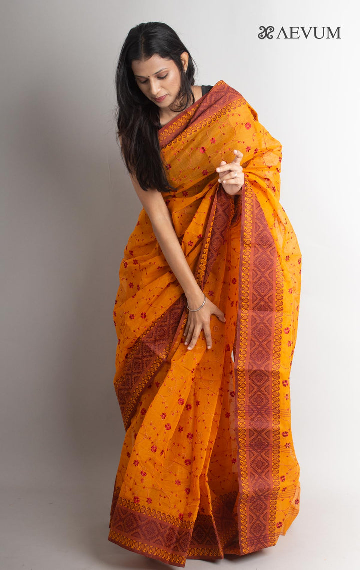 Bengal Cotton Tant Saree with Embroidery - 1443 - AEVUM