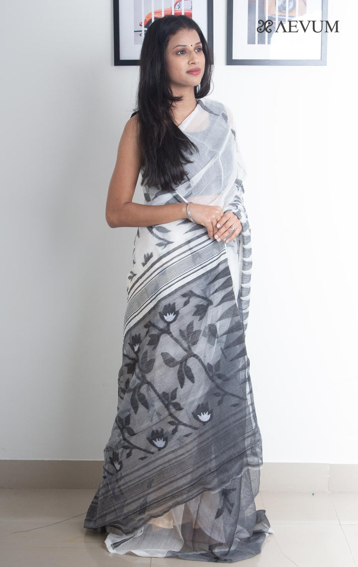 Dhakai Jamdani with Gap Work without Blouse Piece - 1896 - AEVUM
