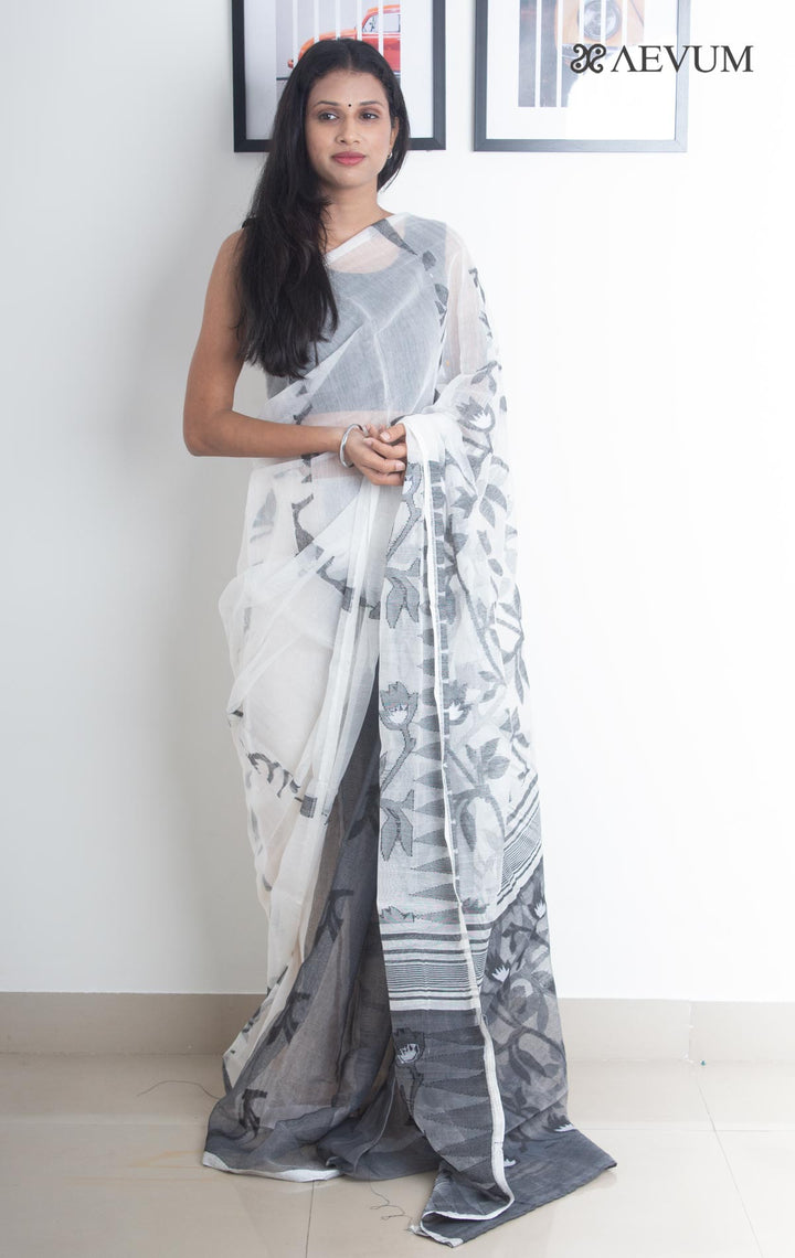 Dhakai Jamdani with Gap Work without Blouse Piece - 1896 - AEVUM