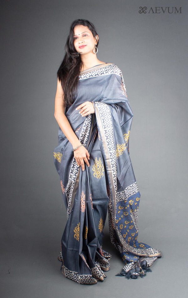 Katan Silk Saree with Batik Print - 5778 - AEVUM