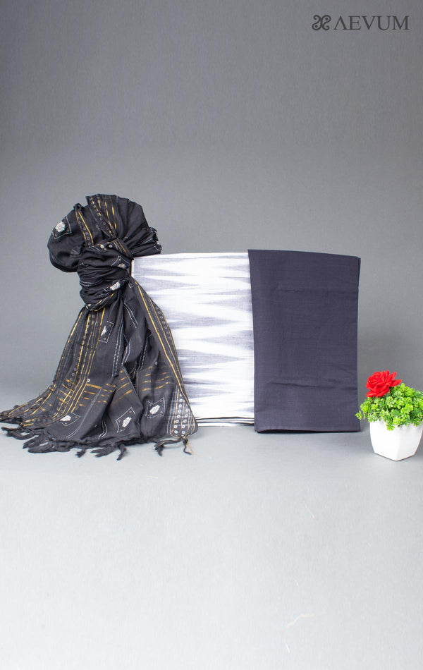 Unstitched Handloom Cotton Ikkat Dress Material with Dupatta - 5764 - AEVUM
