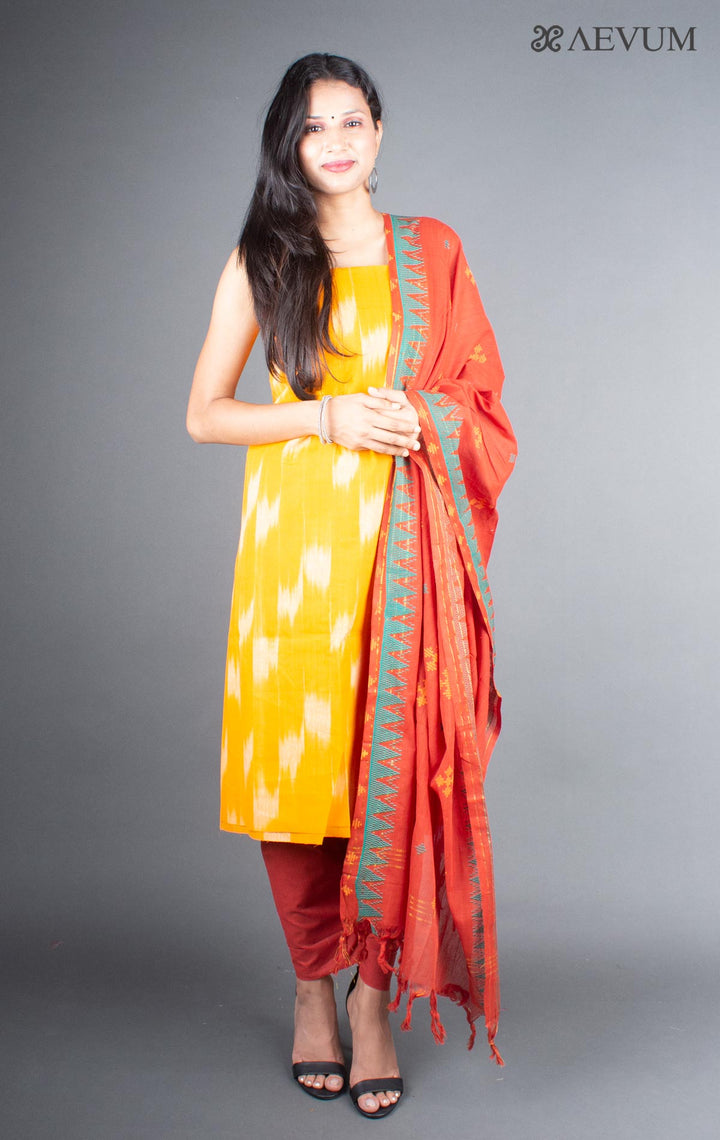 Unstitched Handloom Cotton Ikkat Dress Material with Dupatta - 5762 - AEVUM