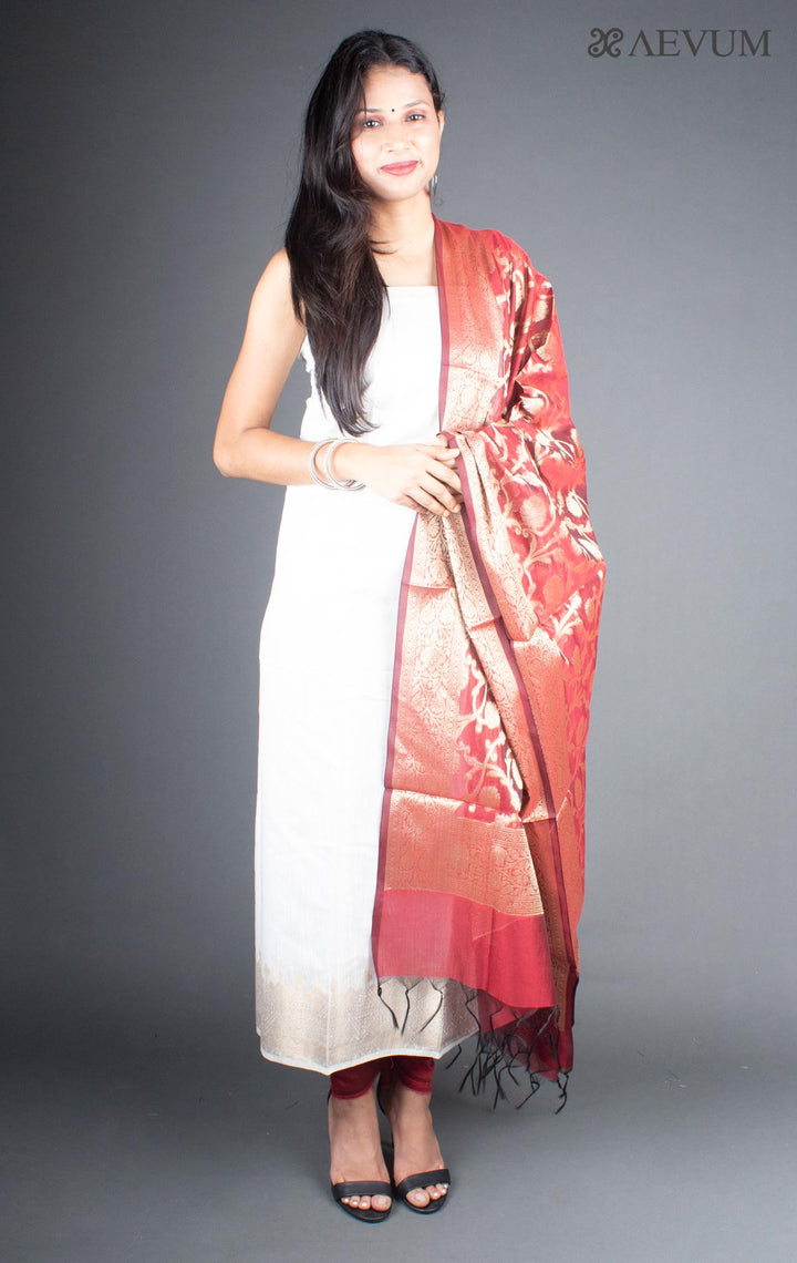 White Zari Border Unstitched Banarasi Silk Kurta Set - 5745 - AEVUM