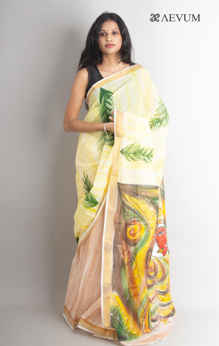 Kerala Cotton Hand Painted Saree with Blouse Piece - 1109 - AEVUM