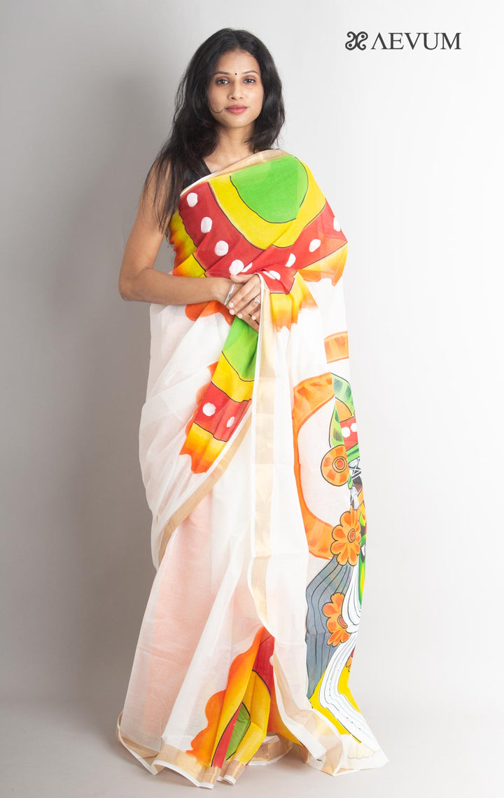 Kerala Cotton Hand Painted Saree with Blouse Piece - 1111 Saree AEVUM