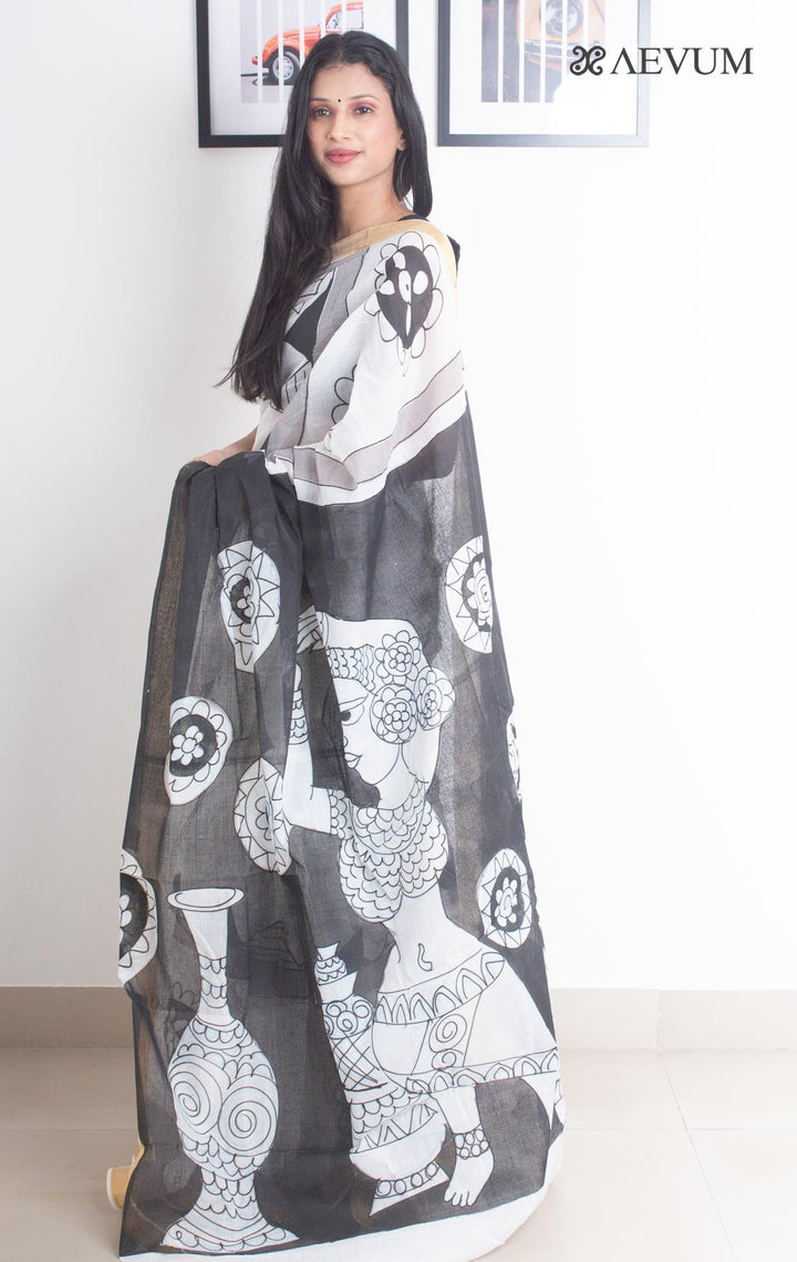 Kerala Cotton Hand Painted Saree with Blouse Piece - 2630 - AEVUM