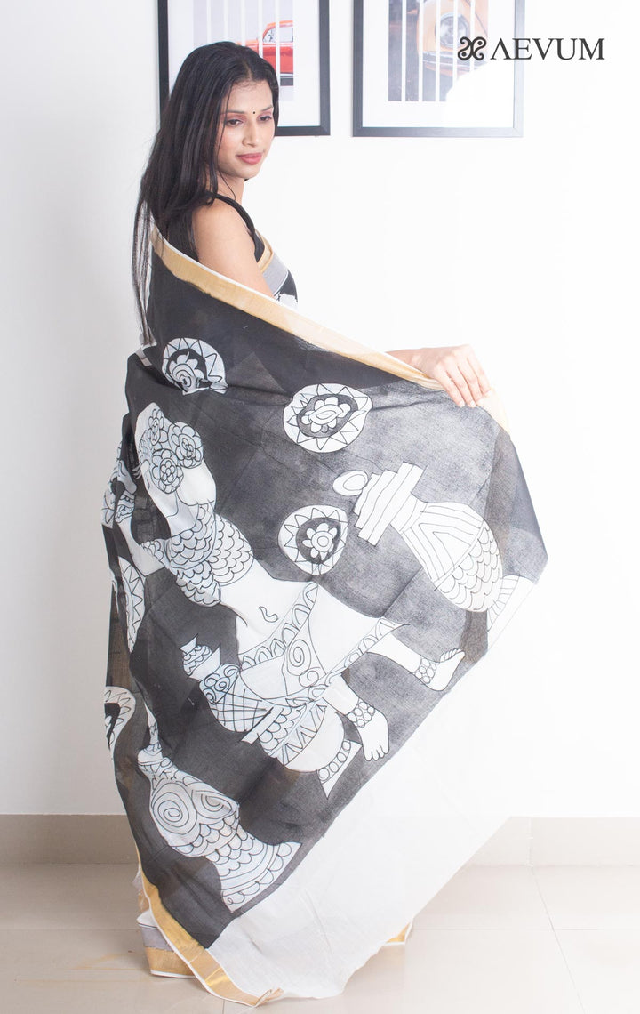 Kerala Cotton Hand Painted Saree with Blouse Piece - 2630 - AEVUM
