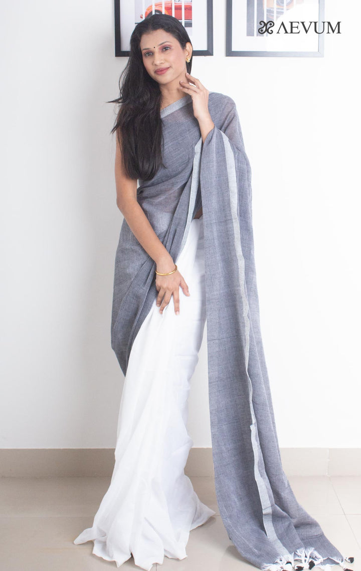 Mulmul Cotton Half-Half Saree - 2633 - AEVUM