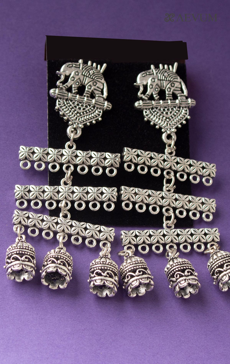 Oxidised Step Chain Danglers Earrings - 2639 Jewellery AEVUM