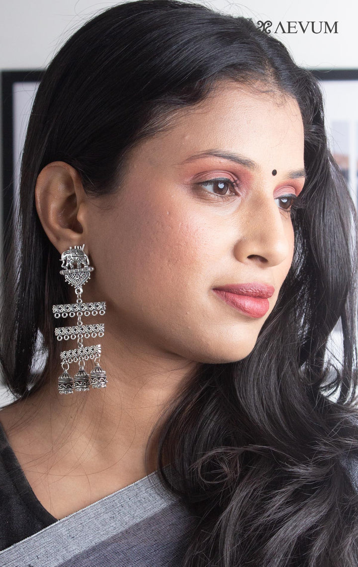 Oxidised Step Chain Danglers Earrings - 2639 Jewellery Ozanoo   