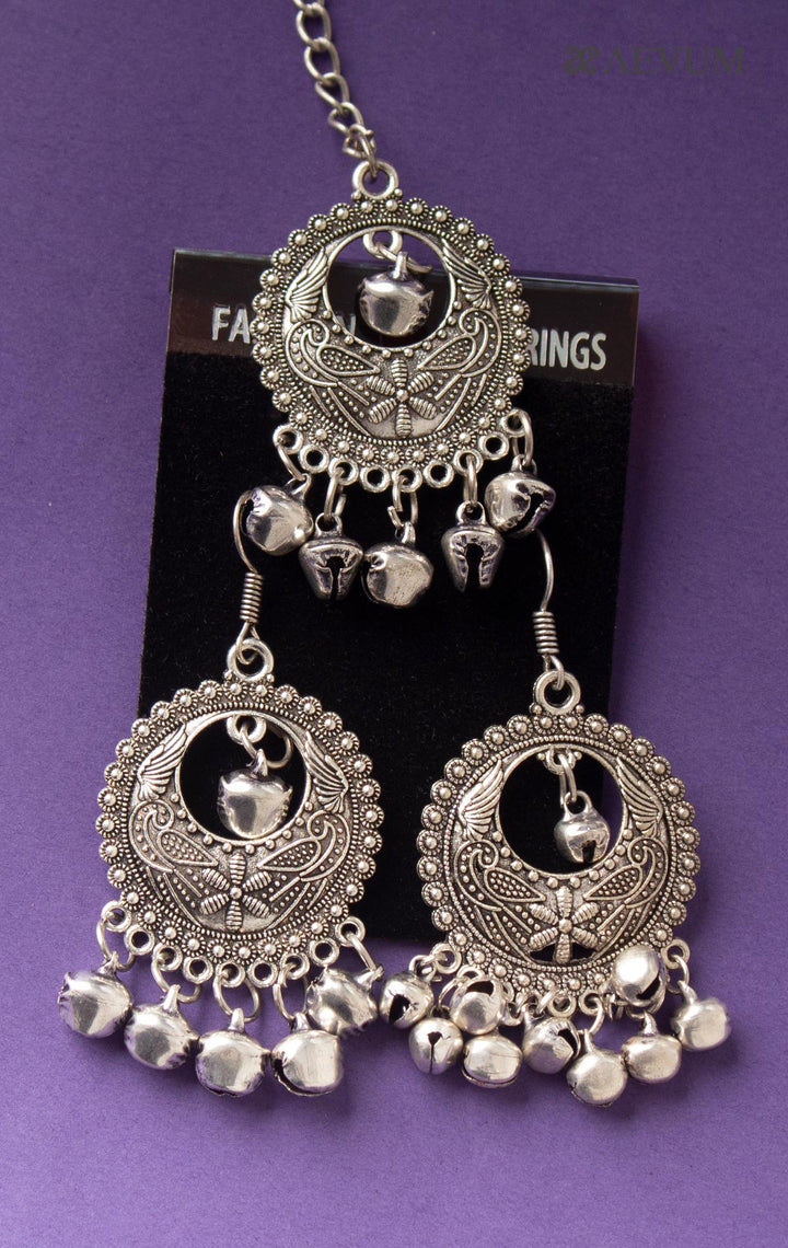 Oxidised Maangtika And Earrings Set - 2644 Jewellery Ozanoo   