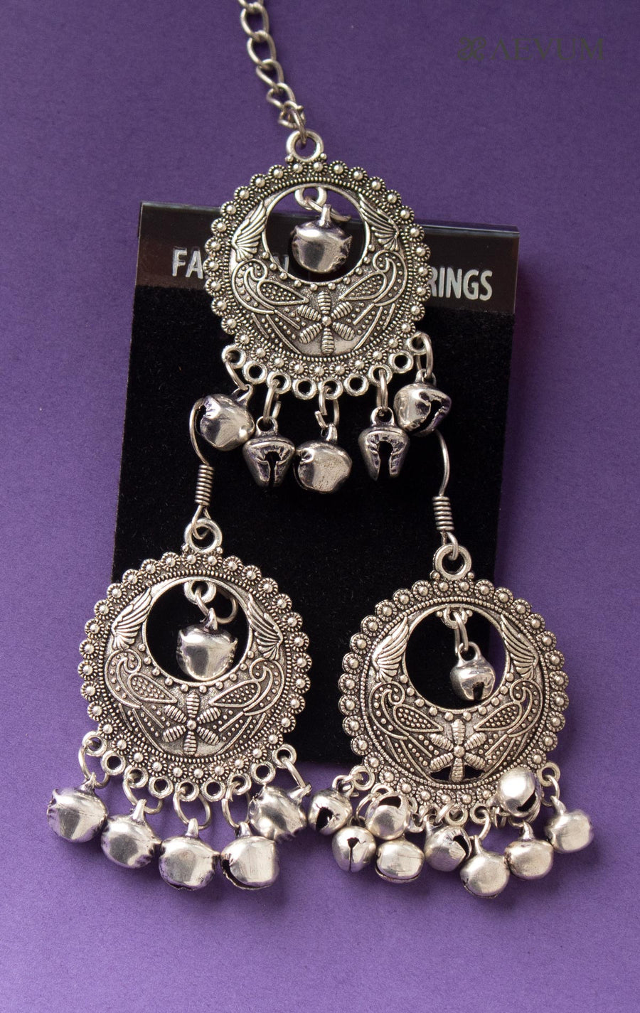 Oxidised Maangtika And Earrings Set - 2644 Jewellery AEVUM