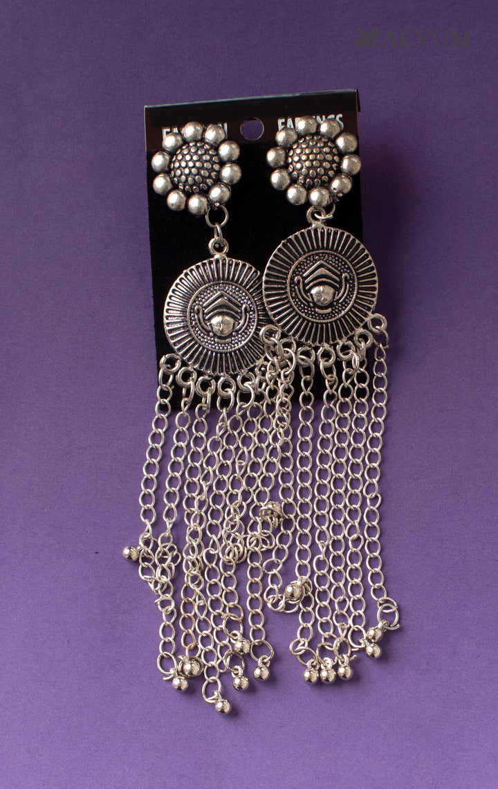 Long Oxidised Chain Earrings - 2646 Jewellery Ozanoo   