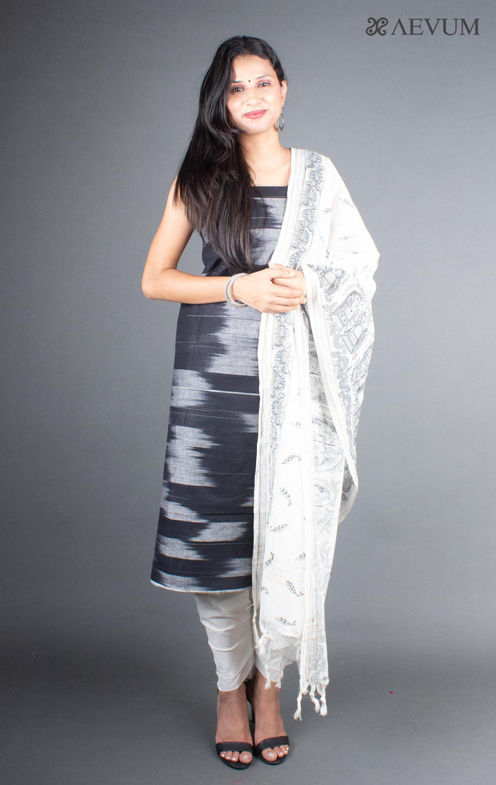 Unstitched Handloom Cotton Ikkat Dress Material with Dupatta - 5760 - AEVUM