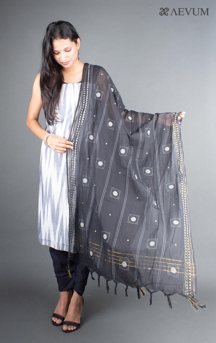 Unstitched Handloom Cotton Ikkat Dress Material with Dupatta - 5764 - AEVUM