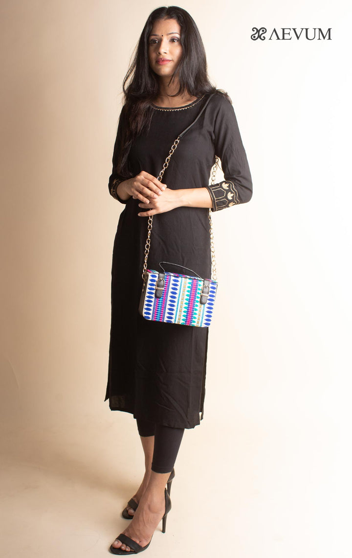 Woven Fabric Box Sling Bag - 3052 Bags Rajesh Hand Bags Company   