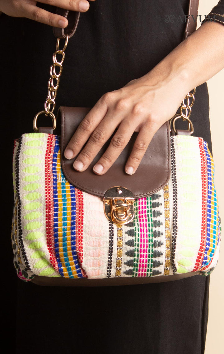 Woven Fabric Buckle Sling Bag - 3097 - AEVUM