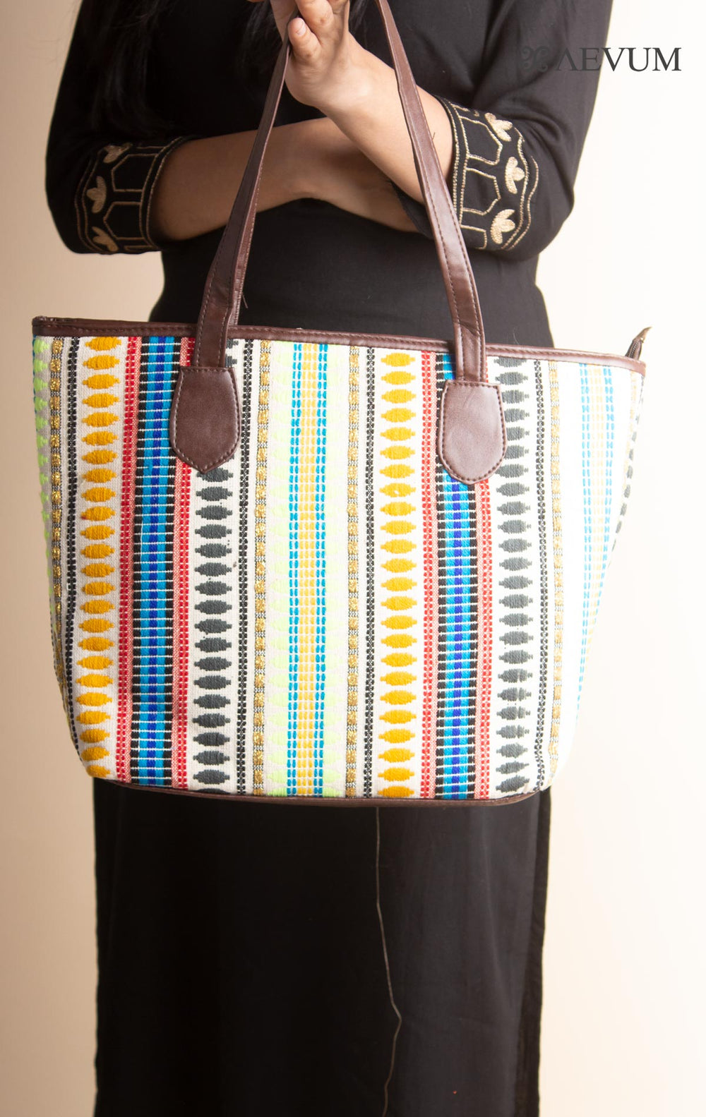 Multi Coloured designer Hand Woven Fabric Tote Bag Combo 3160
