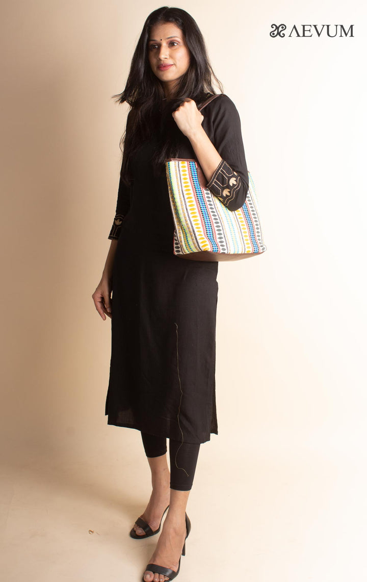 Multi Coloured designer Hand Woven Fabric Tote Bag Combo - 3160 - AEVUM