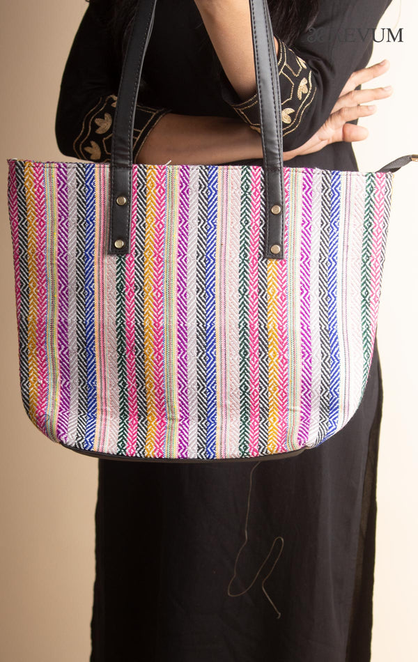 Multi Coloured Woven Fabric Tote Bag Combo - 3174 - AEVUM