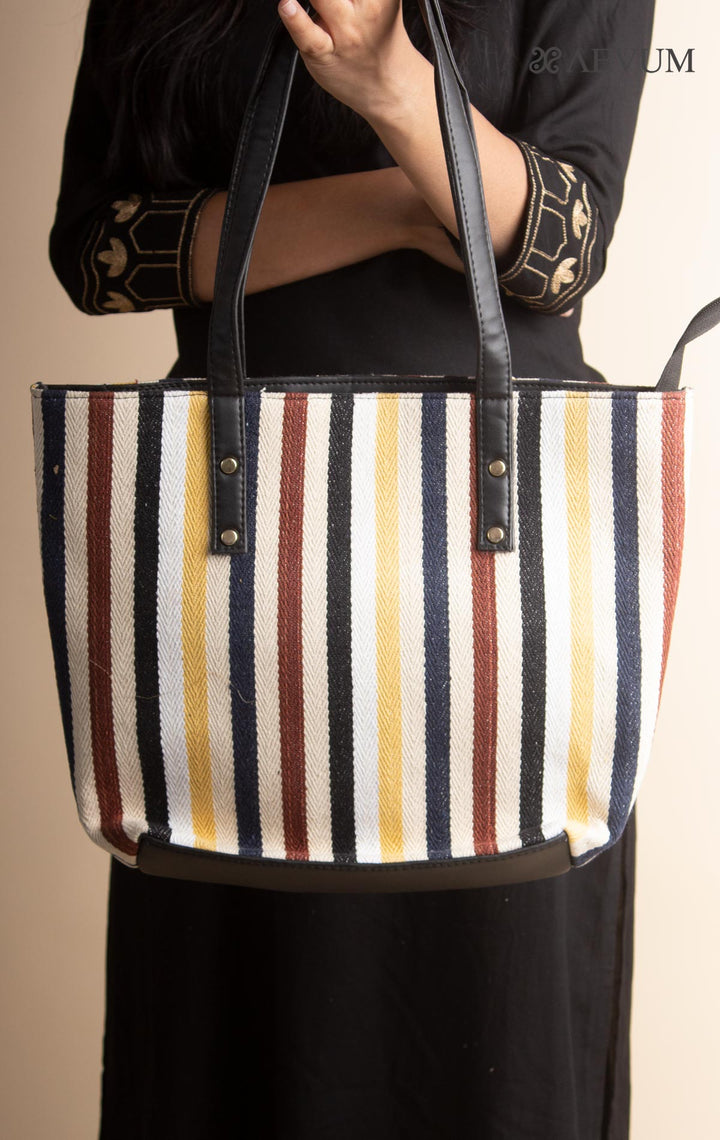 Vertical Striped Woven Fabric Tote Bag Combo - 3178 Bags Rajesh Hand Bags Company   