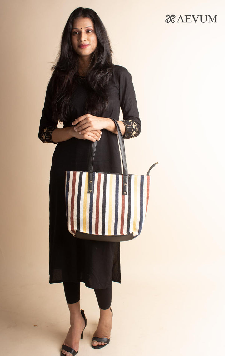 Vertical Striped Woven Fabric Tote Bag Combo - 3178 Bags Rajesh Hand Bags Company   