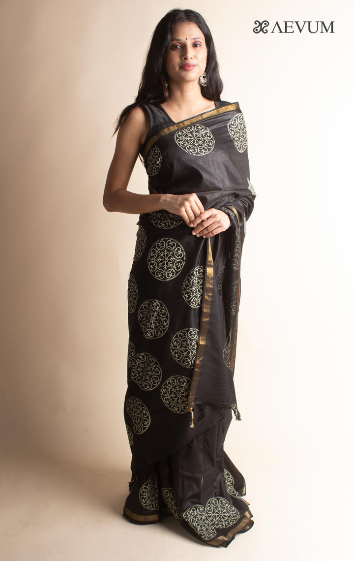 Katan Madhubani Silk Saree with Blouse Piece - 3494 - AEVUM