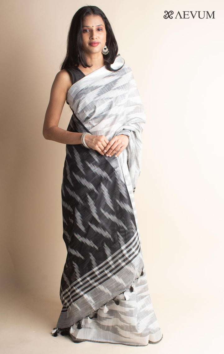 Semi Linen Ikkat Saree with Blouse Piece - 3529 - AEVUM