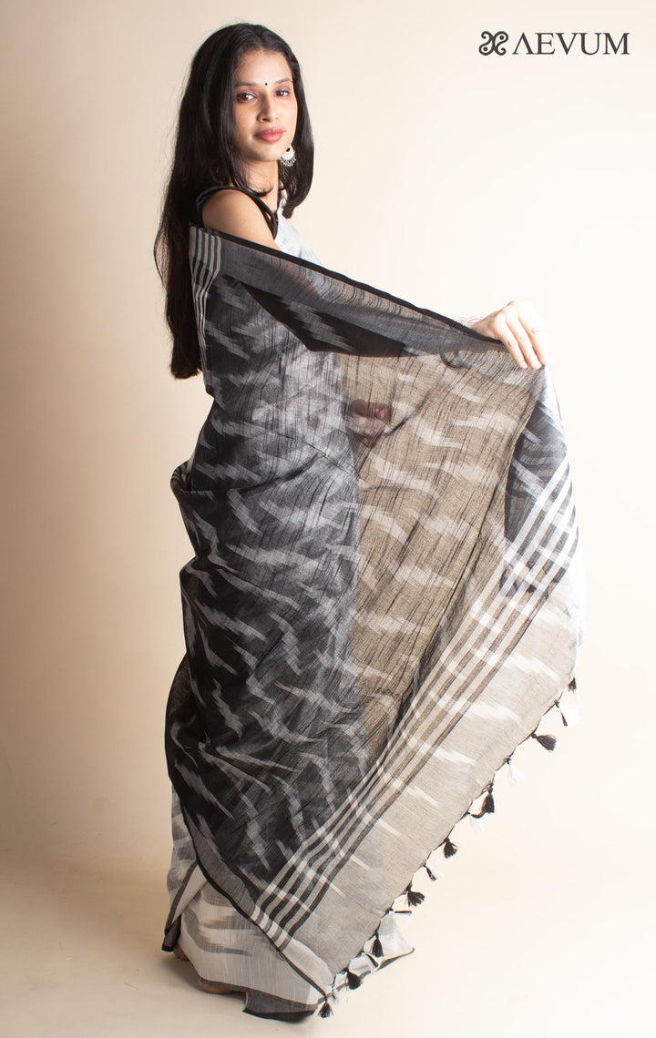 Semi Linen Ikkat Saree with Blouse Piece - 3529 - AEVUM