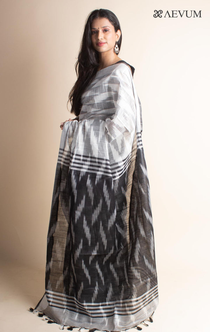 Semi Linen Ikkat Saree with Blouse Piece - 3529 - AEVUM