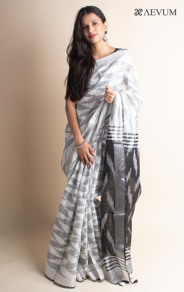 Semi Linen Ikkat Saree with Blouse Piece - 3529 - AEVUM
