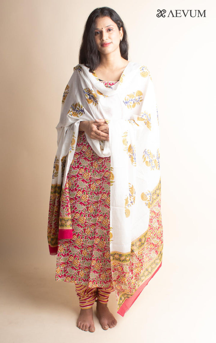 Unstitched Cotton Dress Material with Dupatta - 3590 - AEVUM