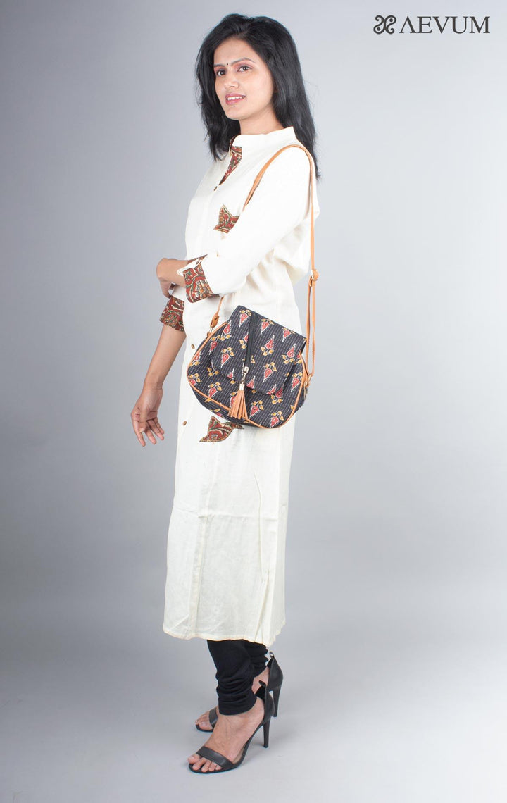 Ajrakh Print Fabric Fabric Sling Bag - 3868 Bags AEVUM 2   