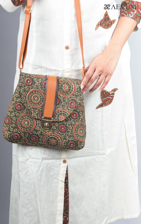 Ajrakh Print Fabric Fabric Sling Bag - 3874 Bags AEVUM   