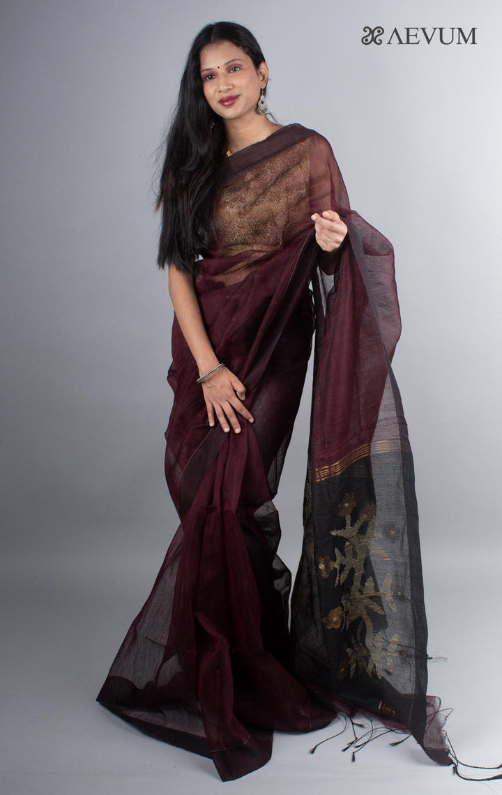 Silk Linen Saree with Blouse Piece - 3975 - AEVUM