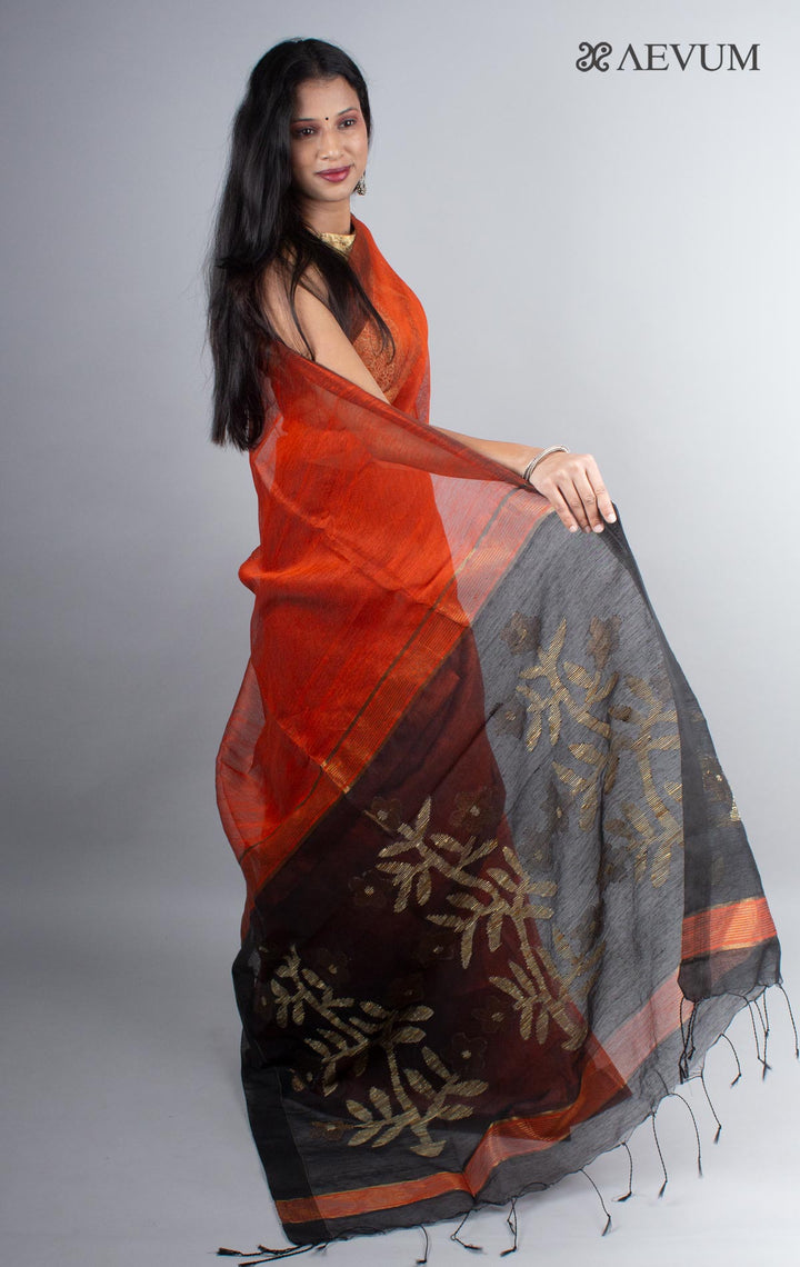 Silk Linen Saree with Blouse Piece - 3976 - AEVUM