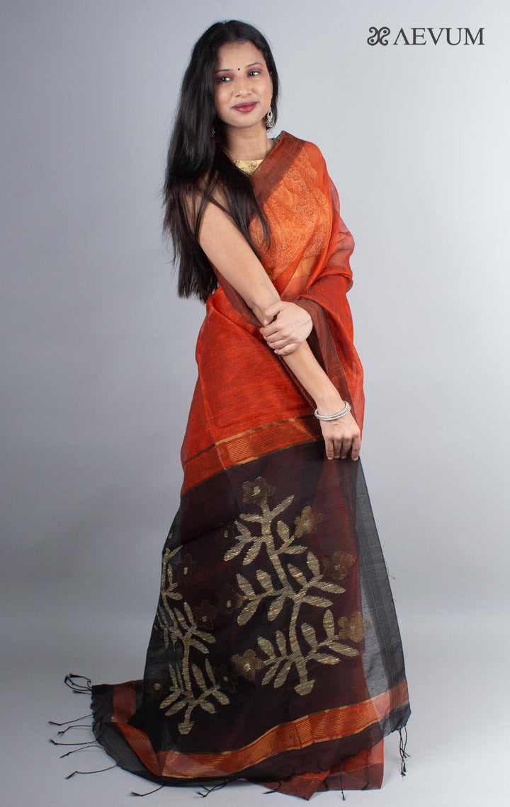 Silk Linen Saree with Blouse Piece - 3976 - AEVUM