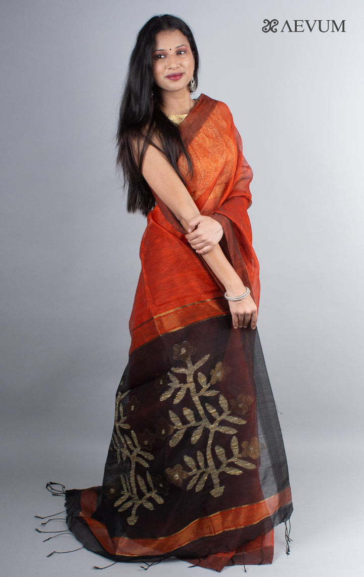 Silk Linen Saree with Blouse Piece - 3976 Saree AEVUM   