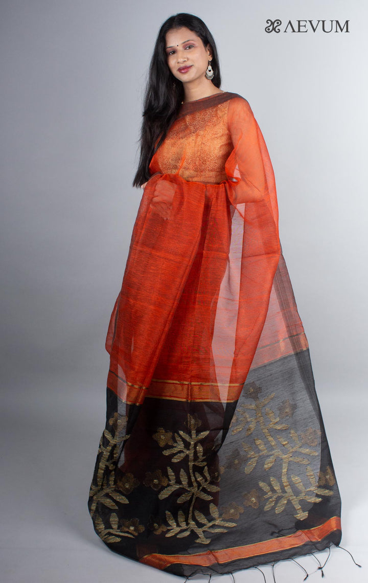 Silk Linen Saree with Blouse Piece - 3976 - AEVUM
