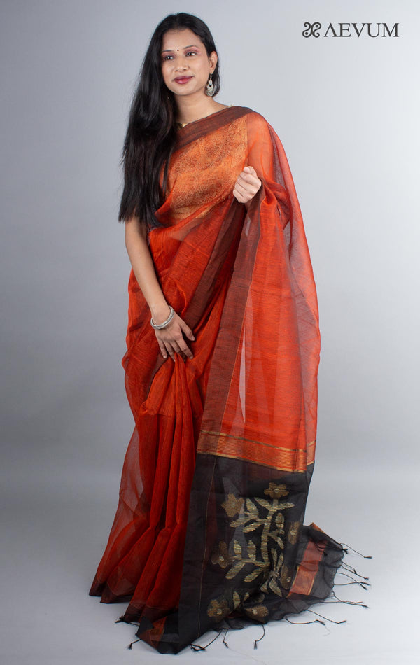 Silk Linen Saree with Blouse Piece - 3976 - AEVUM