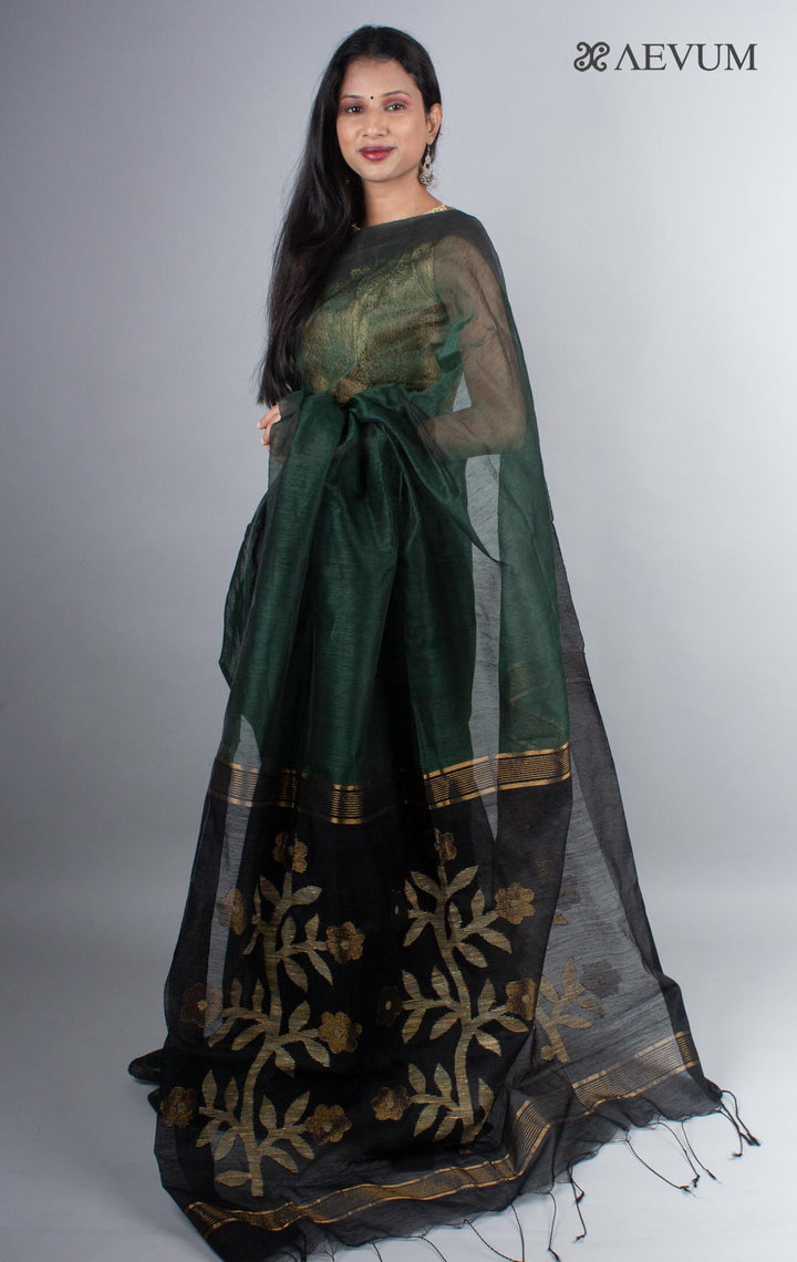 Silk Linen Saree with Blouse Piece - 3977 - AEVUM