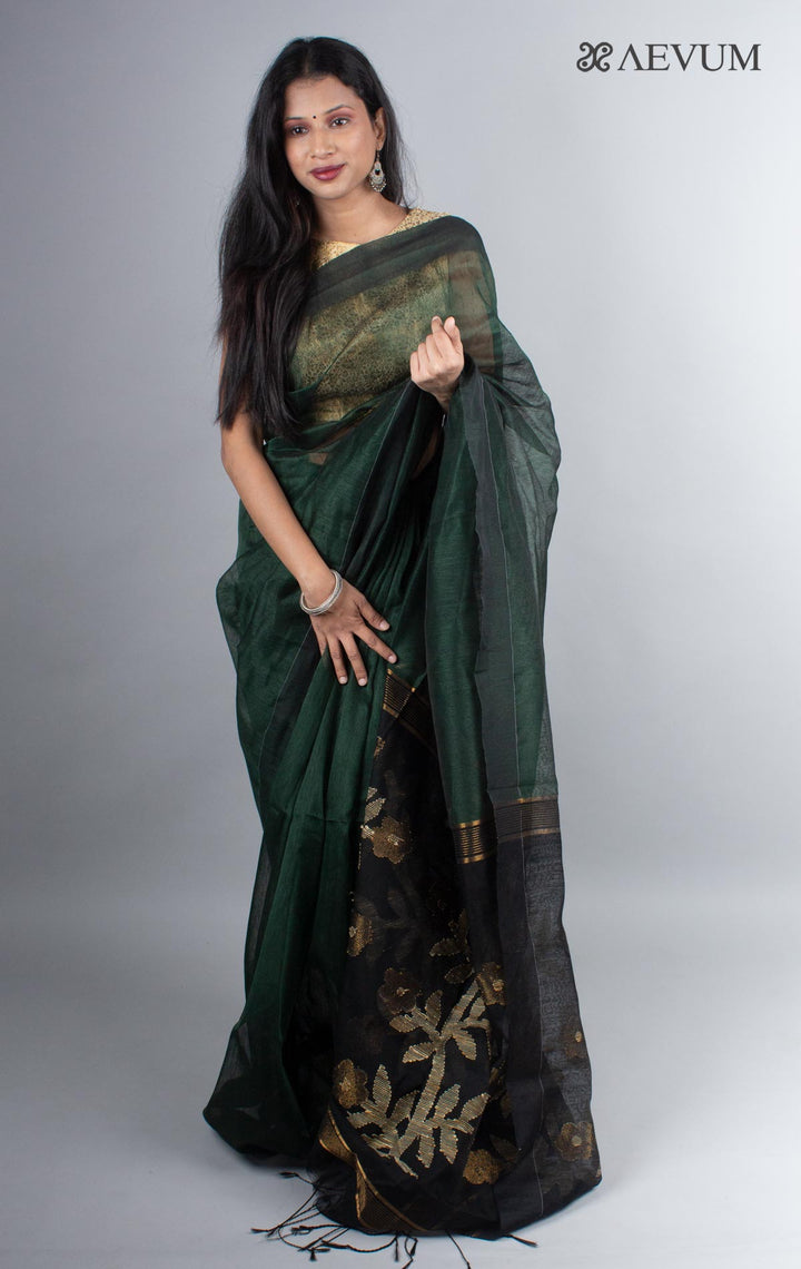 Silk Linen Saree with Blouse Piece - 3977 Saree Riya's Collection   