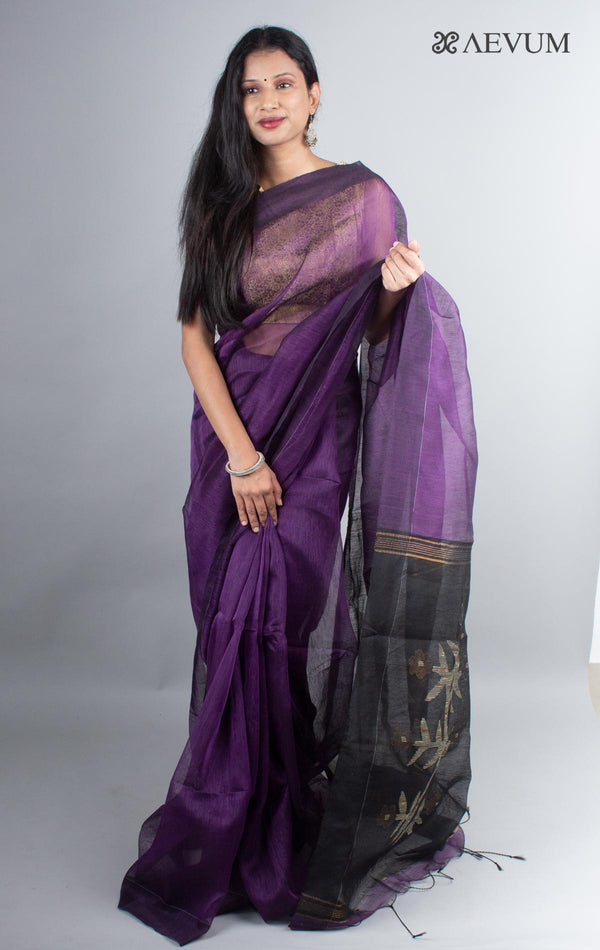 Silk Linen Saree with Blouse Piece - 3979 - AEVUM