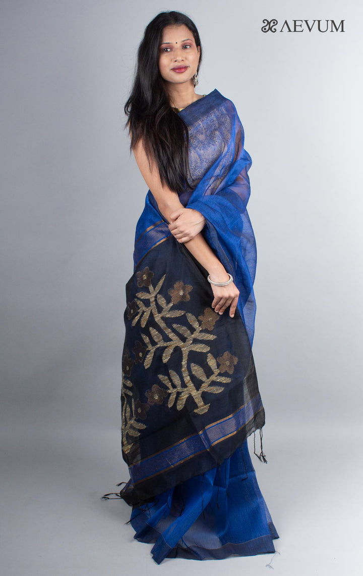 Silk Linen Saree with Blouse Piece - 3980 Saree Riya's Collection   