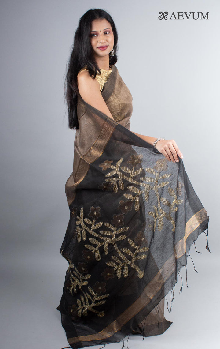 Silk Linen Saree with Blouse Piece - 3981 Saree Riya's Collection   
