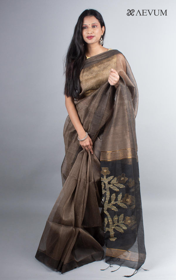 Silk Linen Saree with Blouse Piece - 3981 Saree Riya's Collection   