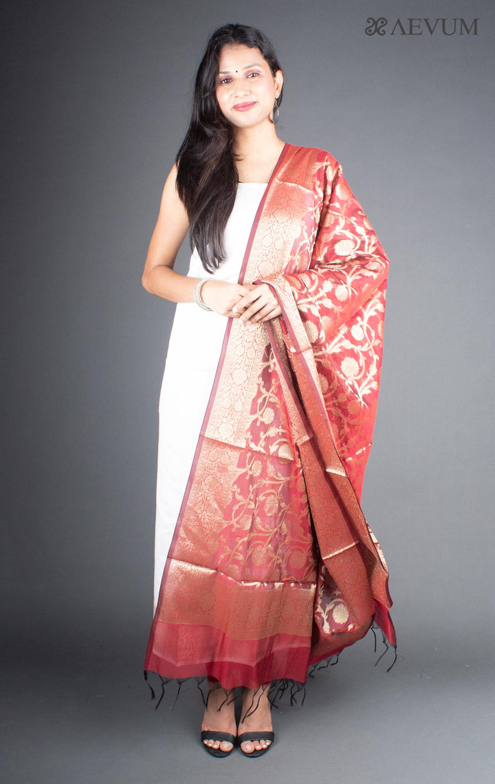 White Zari Border Unstitched Banarasi Silk Kurta Set - 5745 - AEVUM