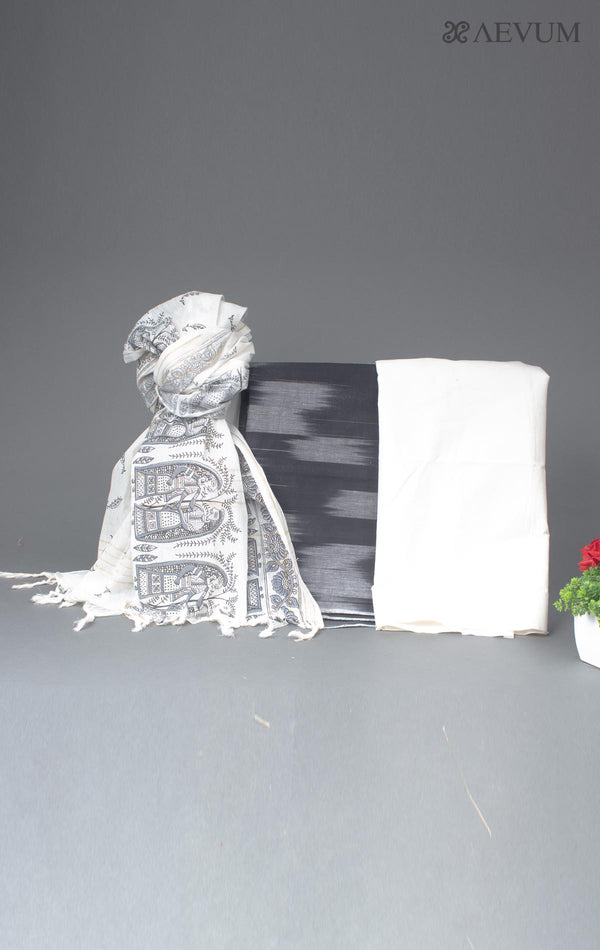 Unstitched Handloom Cotton Ikkat Dress Material with Dupatta - 5760 - AEVUM