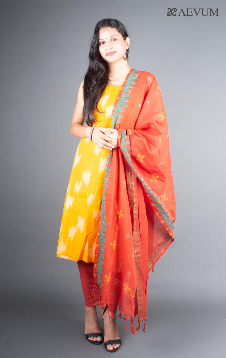 Unstitched Handloom Cotton Ikkat Dress Material with Dupatta - 5762 - AEVUM