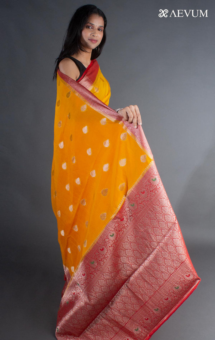 Semi Georgette Minakari Soft Banarasi Silk Saree - 8064 - AEVUM